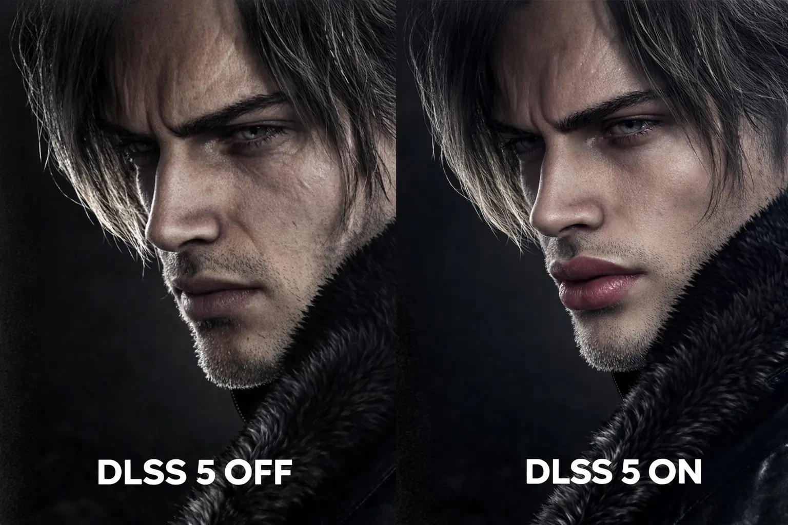 DLSS 5 OFF vs ON meme — dark game character Giga-Chad transformation NVIDIA
