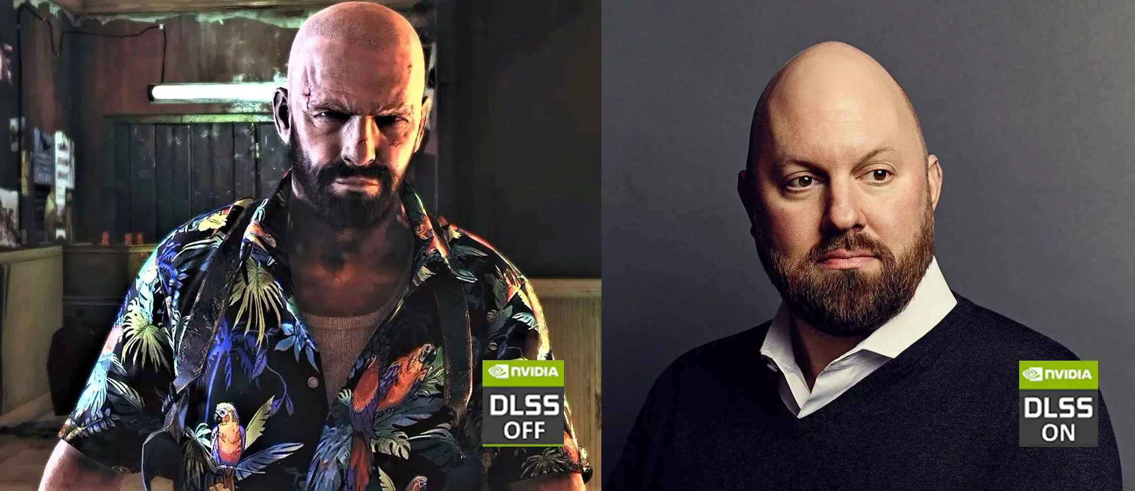 NVIDIA DLSS meme — Max Payne game character before after realistic